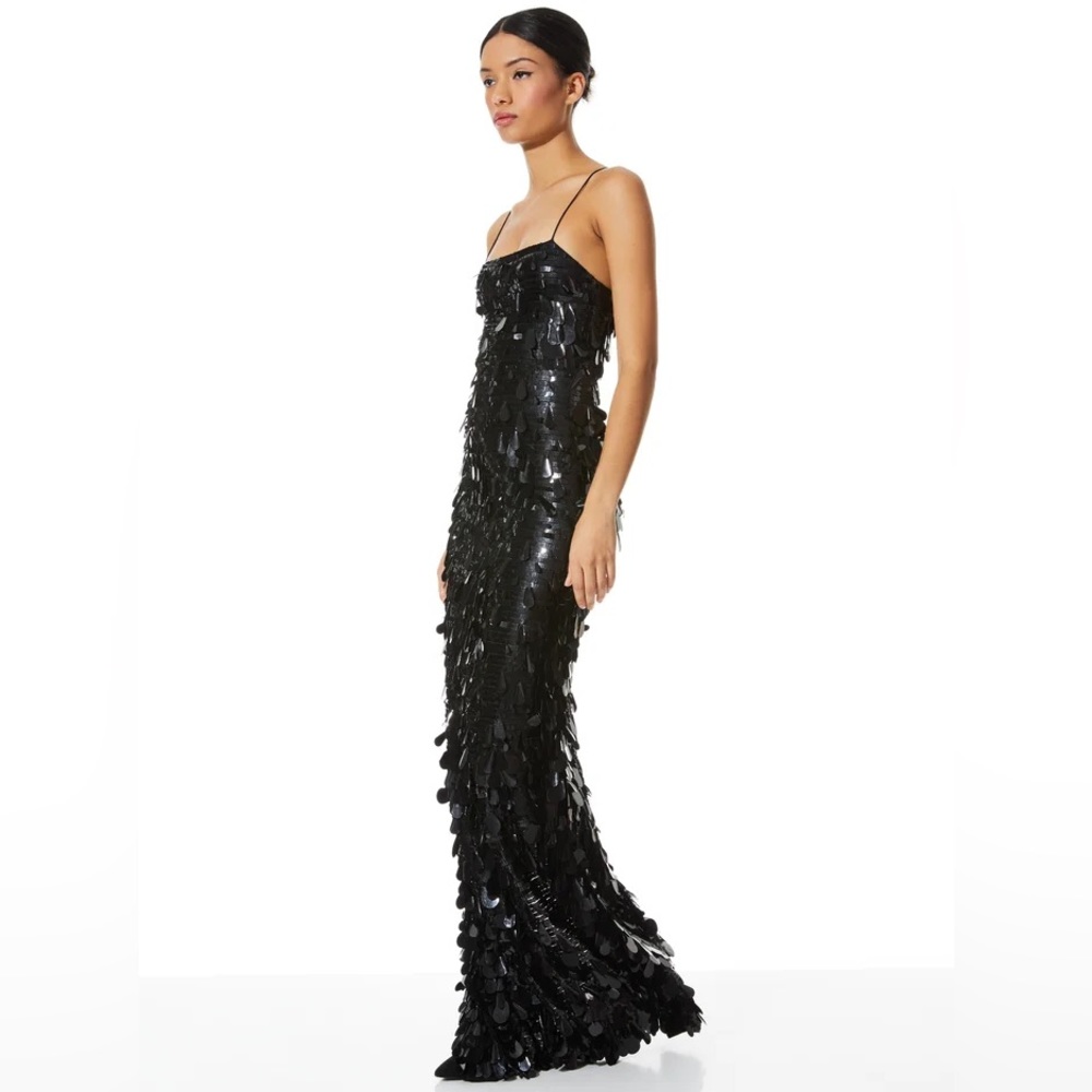 Alice and Olivia Black Sequin Fifi Maxi Gown